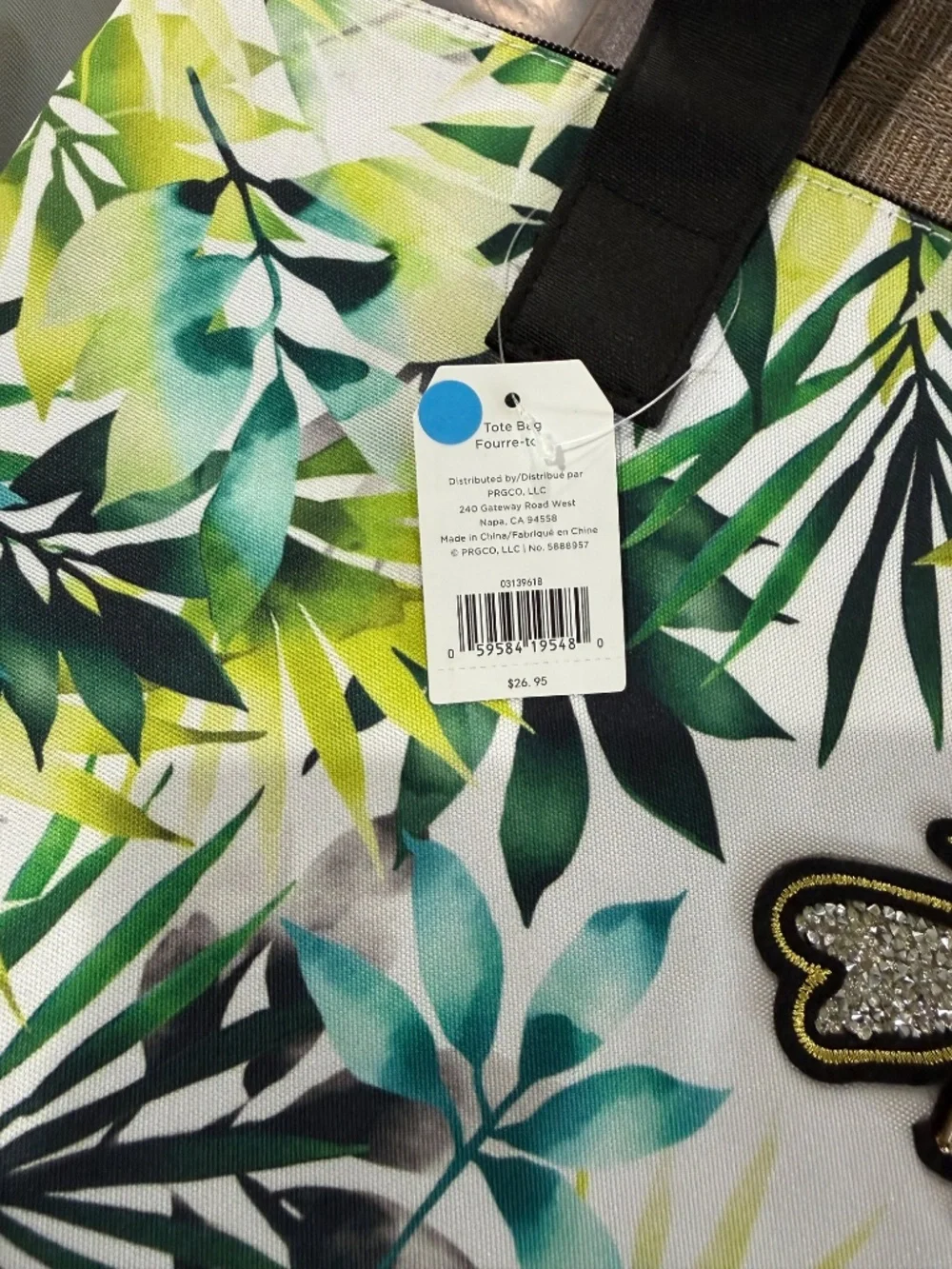 New With Tags Tropical Leaf and Jeweled Bee appliqué with sparkling rhinestones